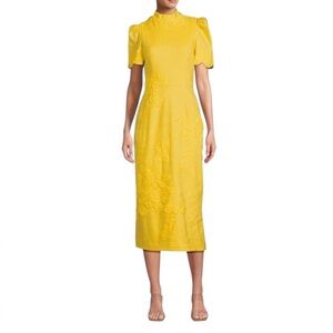 Antonio Melani Willow Floral Applique Mock Neck Midi Dress Sunshine Yellow NWT